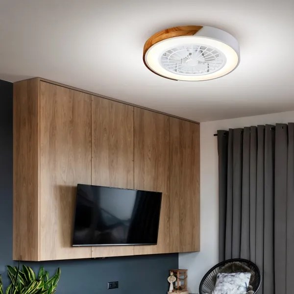 Brilagi-LED Lampă dimabilă cu ventilator, LED/30W/230V, 3000-6500K, alb/stejar + telecomandă