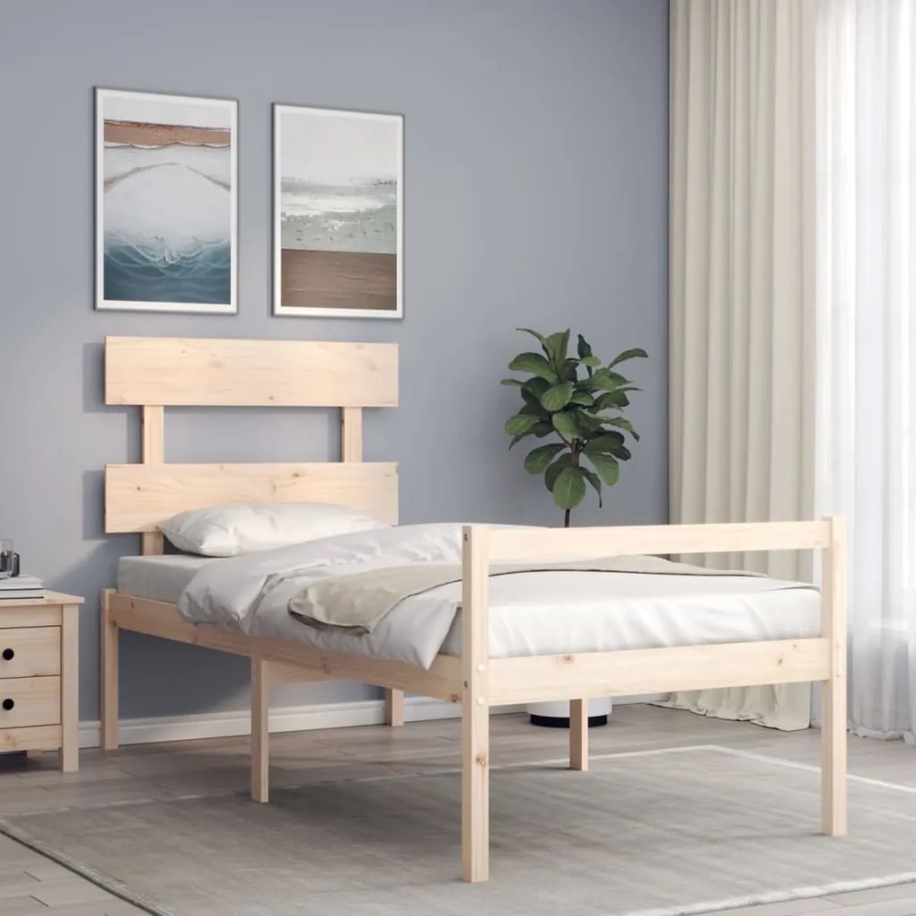 vidaXL Cadru de pat senior cu tăblie, 90x200 cm, lemn masiv