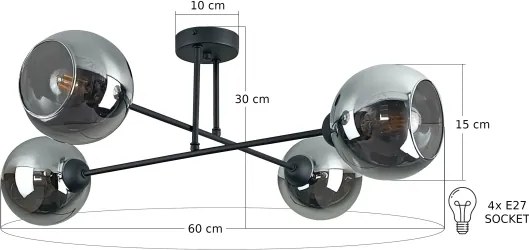 Lustră pe tijă VASCO 4xE27/60W/230V negru/negru fumuriu