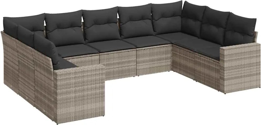 vidaXL Set canapele de grădină cu perne, 9 piese gri deschis poliratan