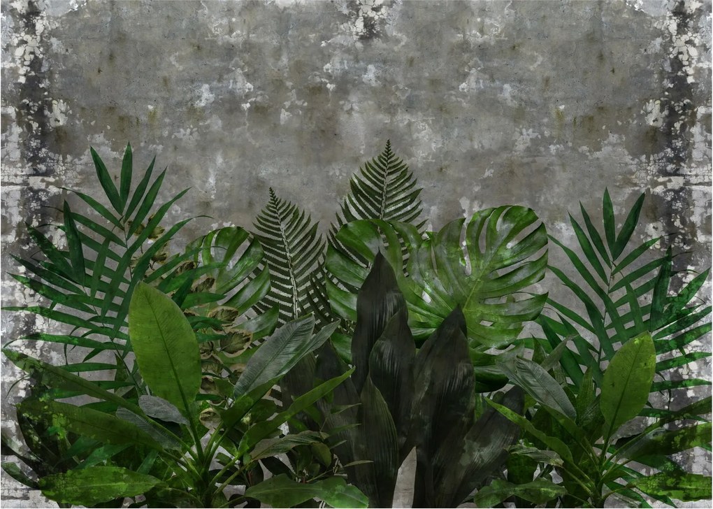 Tablou pe sticlă - Zid de beton cu plante (70x50 cm)