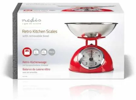 Cantar analogic de bucatarie cu design retro rosu, Nedis
