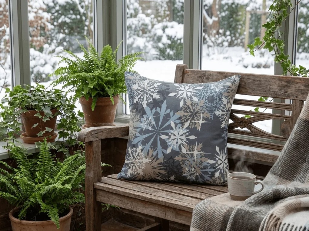 Husa pentru perna din microfibra SNOWFLAKE 45x45 cm, albastru-gri