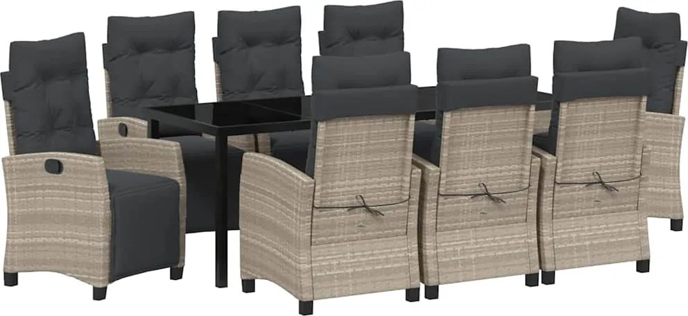 vidaXL Set de masă pentru grădină cu pernă 9 pcs Gri deschis poliratan