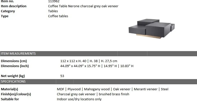 Masuta de cafea design elegant LUX Nerone, gri carbune 113962 HZ