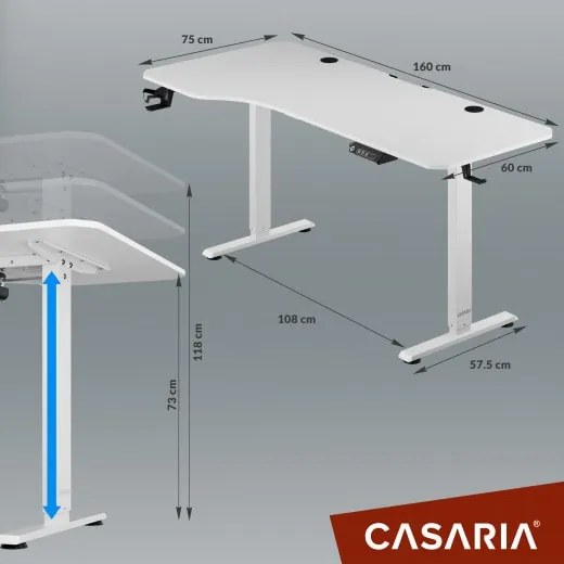 Deuba Birou de birou reglabil pe inaltime alb-160x75x118 cm