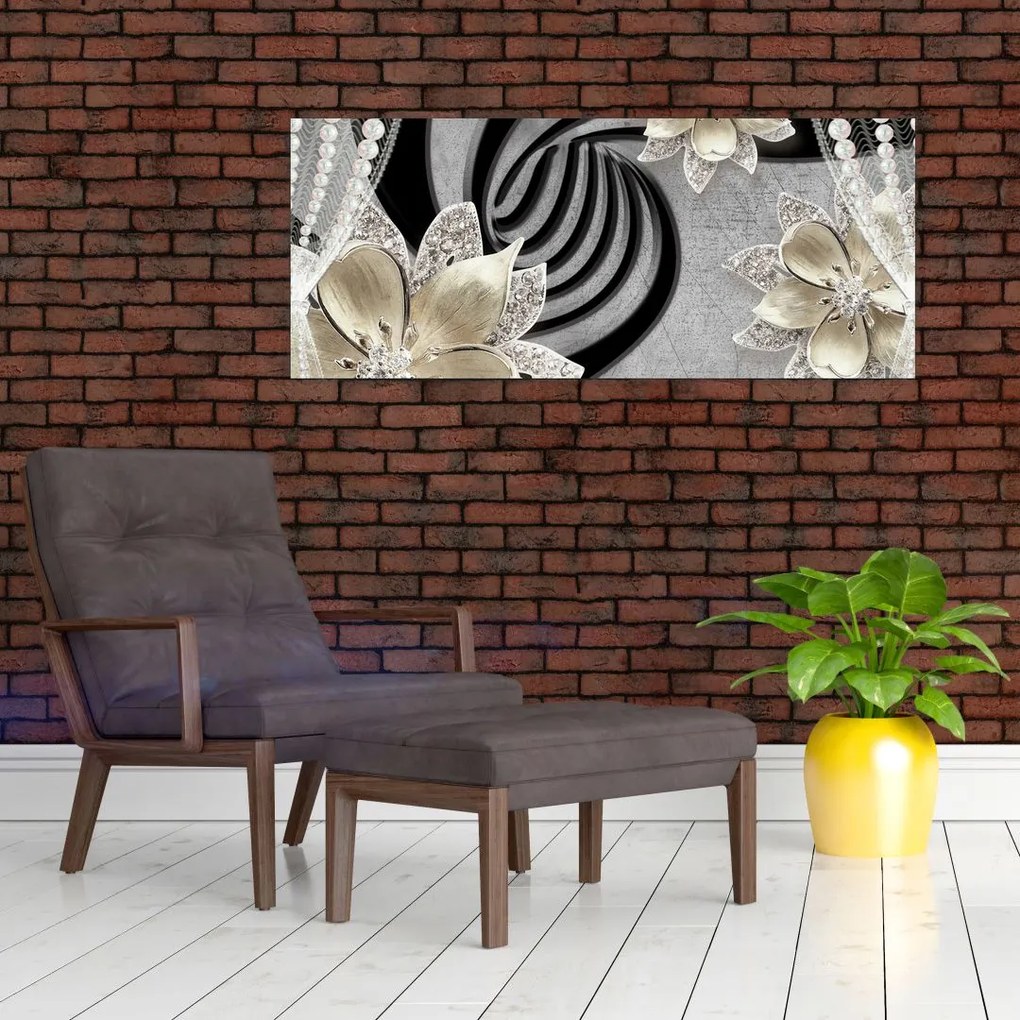 Tablou - 3D Flori aurii (120x50 cm)