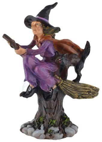 Statueta vrajitoare pe matura cu pisica neagra 23 cm