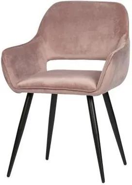 Set 2 scaune dining din catifea roz si metal negru Jelle Chair