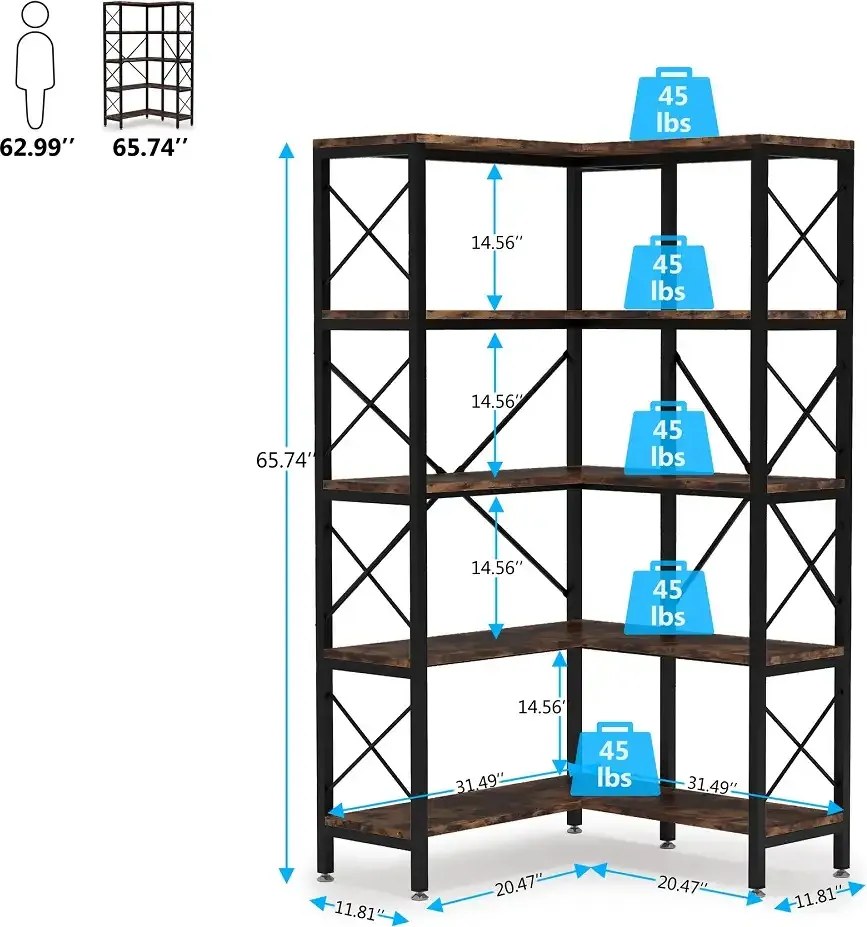 Biblioteca Cindy pentru colt din culuare nuc si negru, 167 cm