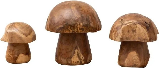 Set 3 decorațiuni ciuperci din lemn de tec pentru exterior, Ø35 cm