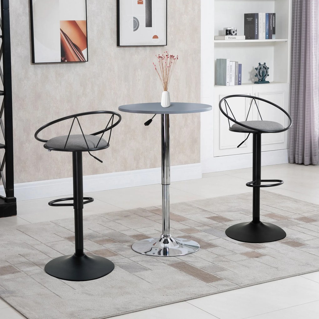 HOMCOM Set de 2 taburete de Bar Design neo-retro reglabil pivotant cu Suport pentru Picioare metal Negru Lână Gri | Aosom Romania