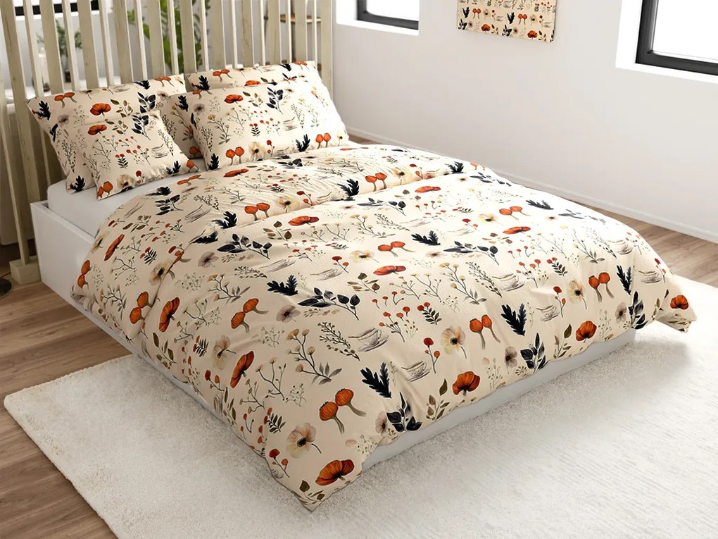 Set 2 buc lenjerie cocolino PAPAVA crem + cearsaf Cocolino microplus cu elastic SOFT 180x200 cm alb, pat dublu