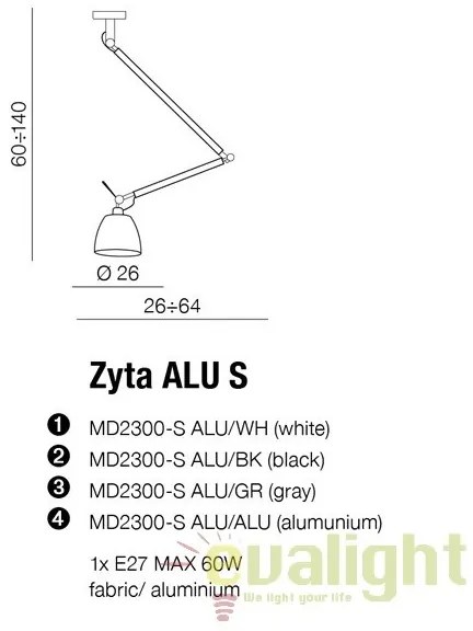 Pendul directionabil design modern ZYTA S ALU alb