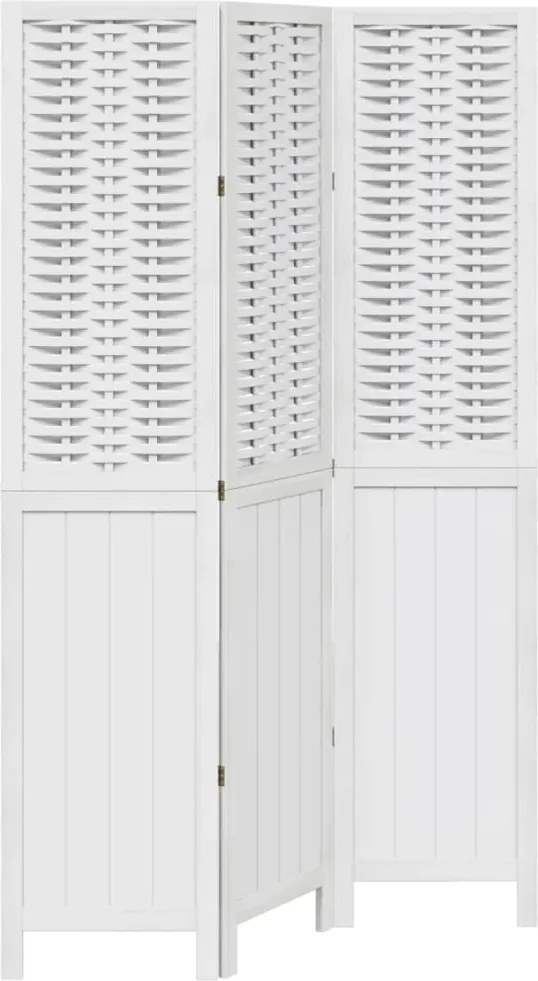 vidaXL Paravan cameră 3 panouri, alb, lemn masiv paulownia