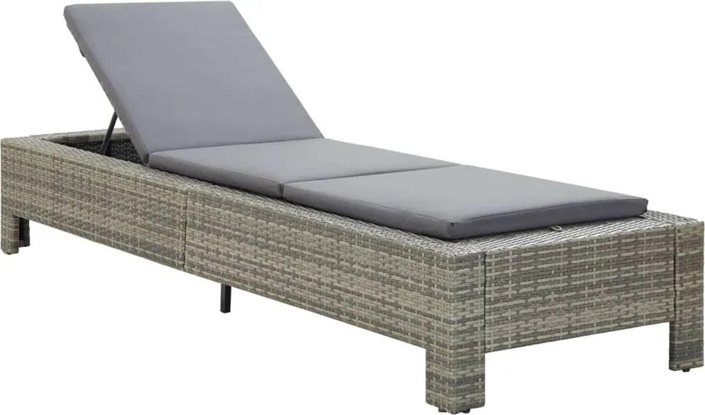 vidaXL Șezlong cu pernă, gri, poliratan