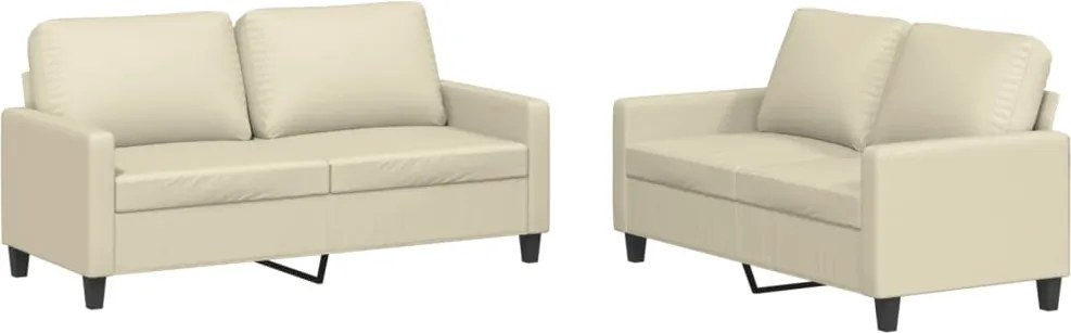 vidaXL Set de canapele cu perne, 2 piese, crem, piele ecologică