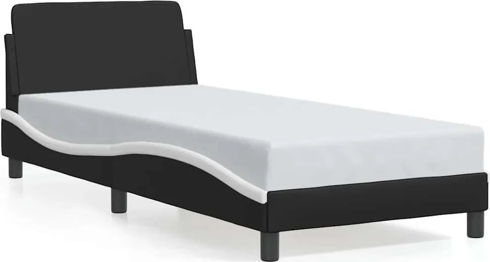 vidaXL Cadru de pat, Dover, negru și alb, 90x200 cm piele ecologică