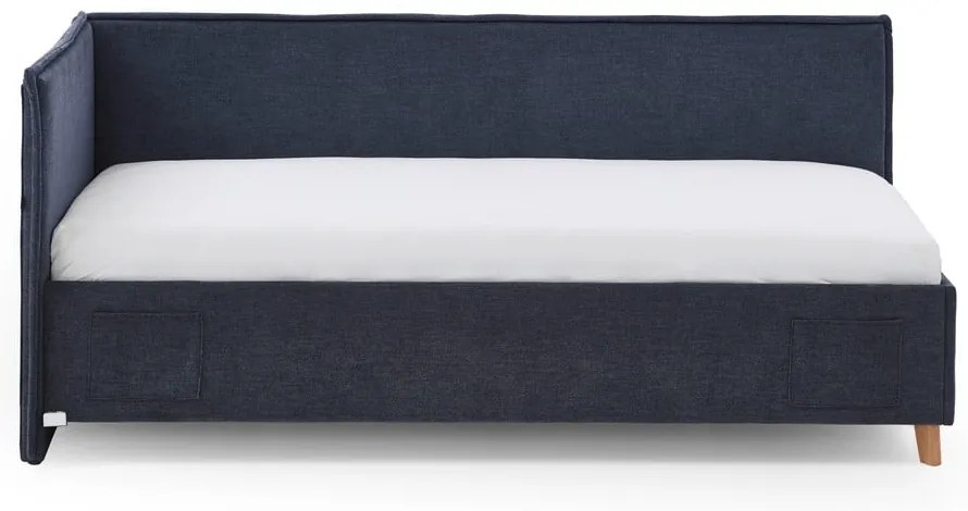 Pat pentru copii albastru închis pe colț tapițat cu spațiu de depozitare cu somieră 120x200 cm Fun – Meise Möbel