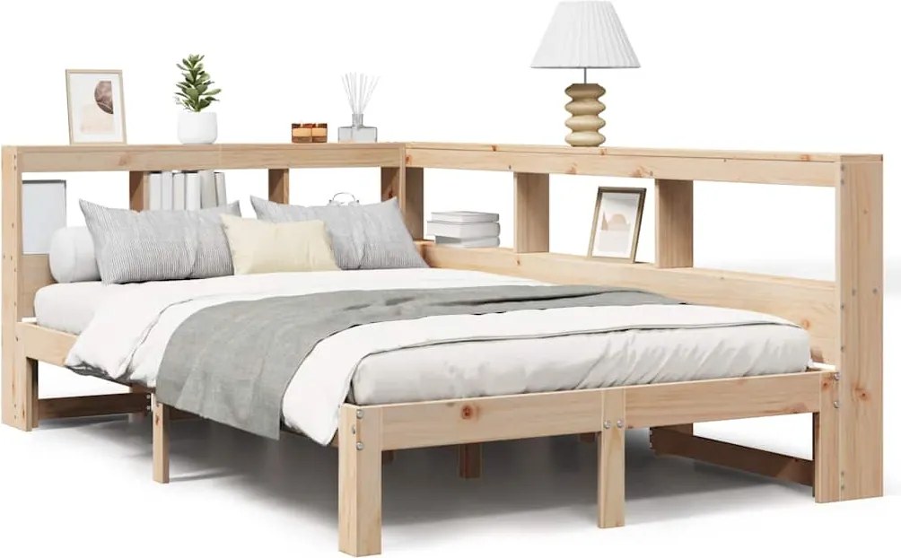 vidaXL Pat cu bibliotecă fără saltea, 120x200 cm, lemn masiv de pin