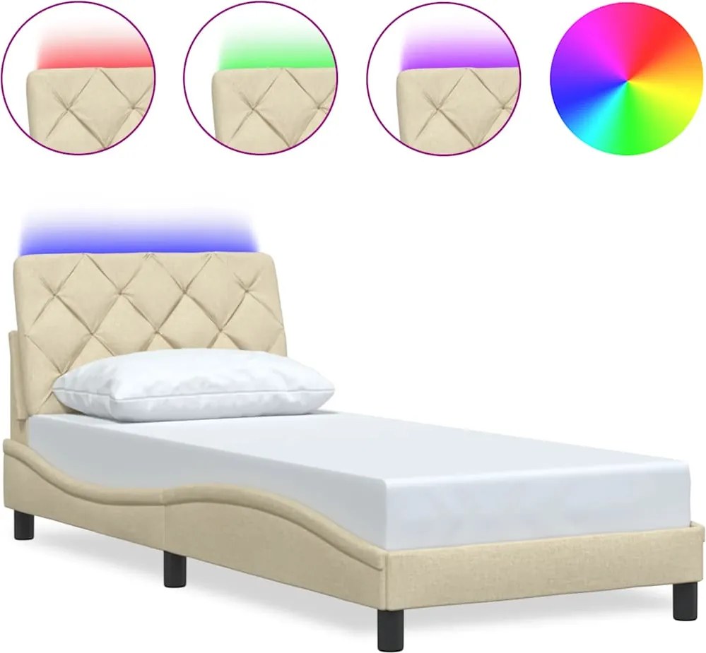 vidaXL Cadru de pat cu LED fără saltea cremă 80x200 cm țesătură