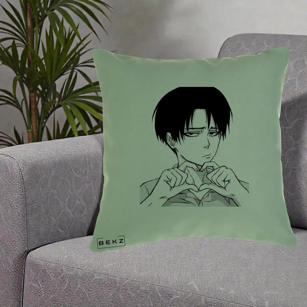 Perna Personalizata Levi Ackerman Inima, 40x40 cm, Verde, Husa Detasabila, Perna Inclusa, BEKZ®