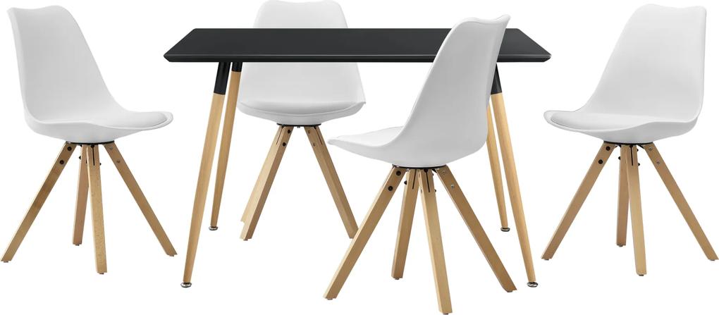 [en.casa]® Masa design de bucatarie/salon neagra - 120 x 70 cm  - cu 4 scaune moderne de culoare alba