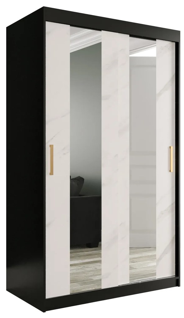 Dulap de haine 120 cm Marbelo P (mat negru + marmură albă). 1064514