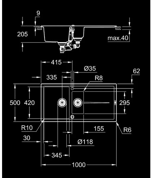 GROHE 31642AP0 - Chiuvetă K400 1000 × 500 mm granit/negru