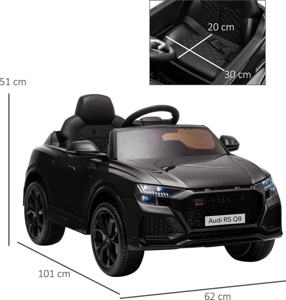 HOMCOM Mașină Electrică pentru Copii Audi RS Q8, 6V, 2 Motoare, Telecomandă, PP, 101x62x51 cm, Negru | Aosom Romania