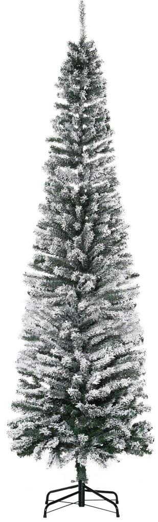 HOMCOM Pom de Crăciun Îngust 225 cm Pom de Crăciun Înnămețit cu 738 Ramuri și Suport Metalic pentru Living Verde și Alb | Aosom Romania