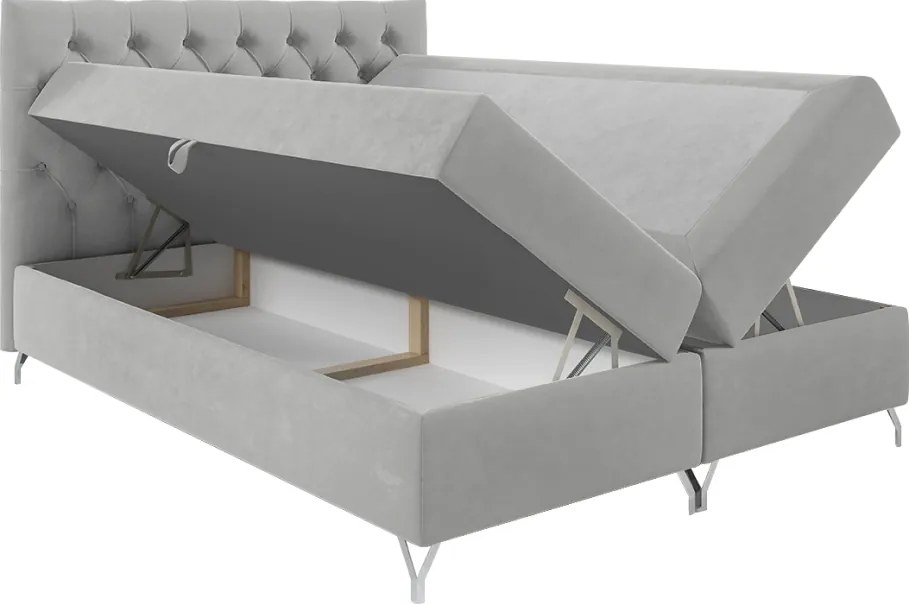 Pat cu boxspring, 180x200, ţesătură gri deschis Velvet, GULIETTE + cadou