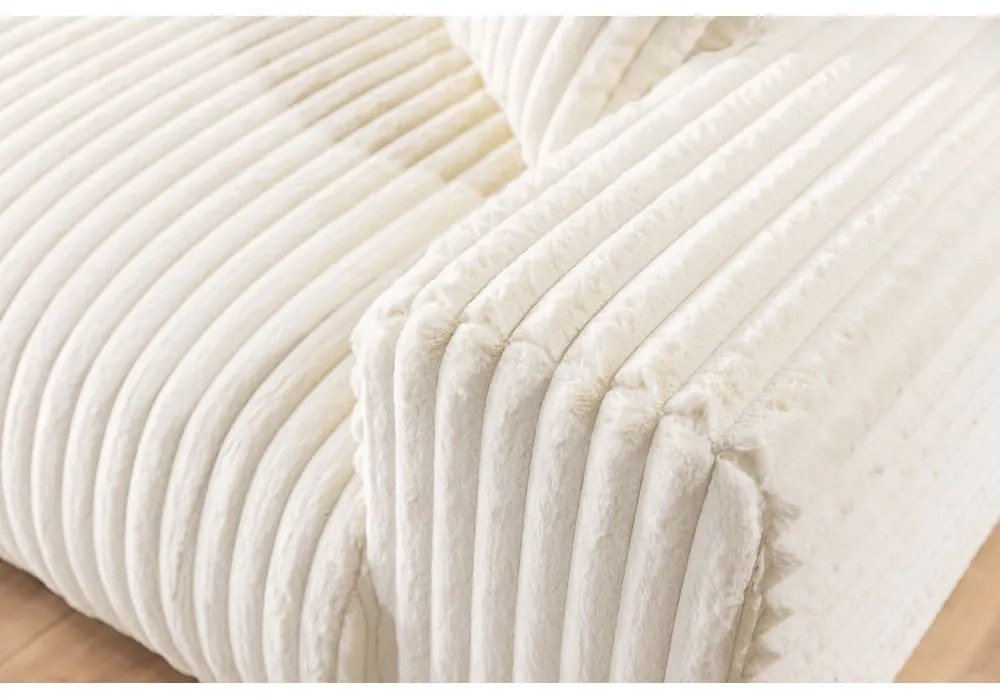 Colțar crem extensibil, cu spațiu de depozitare, cu tapițerie din catifea reiată (cu colț pe partea stângă) Sarina – Ropez