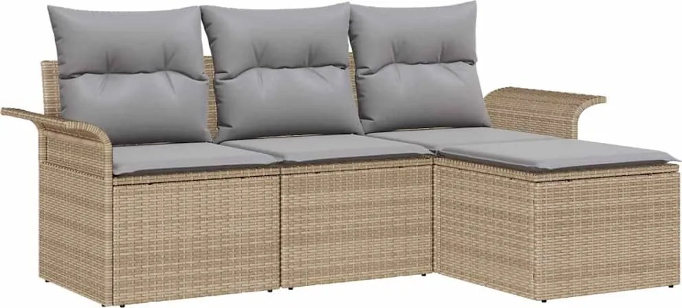 vidaXL Set de canapele pentru grădină cu pernă 4 pcs Bej Rattan poli