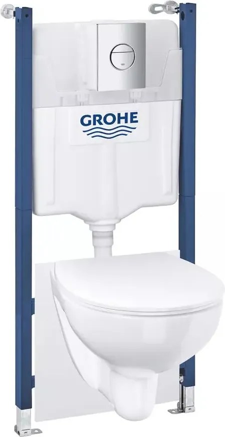 Set rezervor WC Grohe Solido 6 in 1 si clapeta crom Sail plus vas WC Bau Ceramic cu capac slim softclose