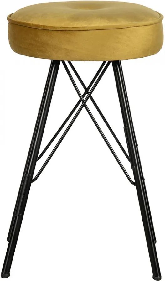 Scaun bar galben/negru din catifea si metal Bella