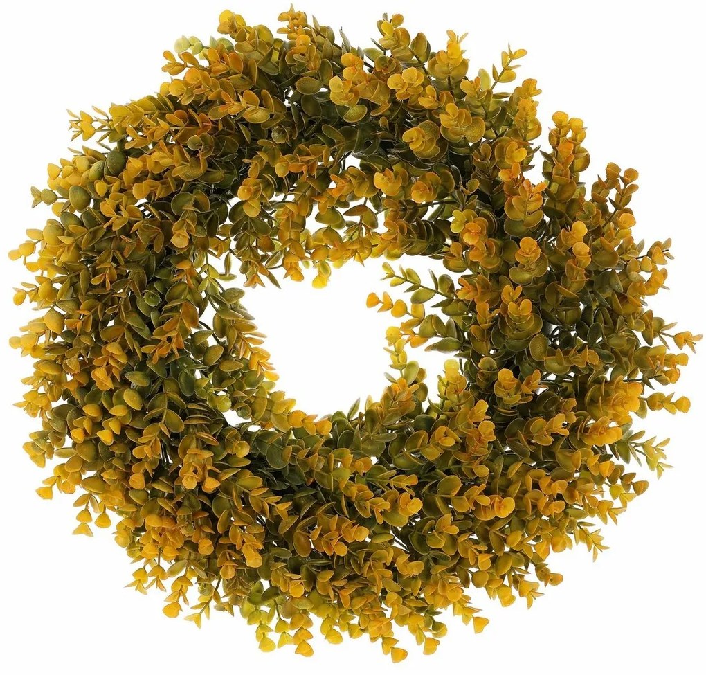 Ghirlanda artificială de toamnă Eucalyptus,diametru 40 cm, portocaliu-verde
