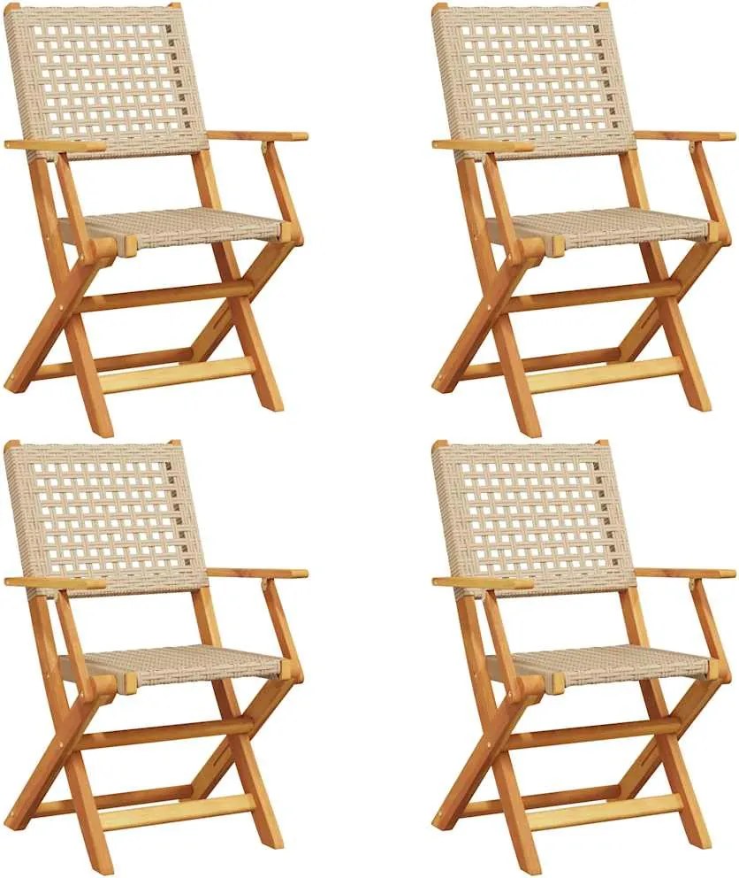 vidaXL Scaune grădină pliabile 4 buc., bej, poliratan și lemn masiv