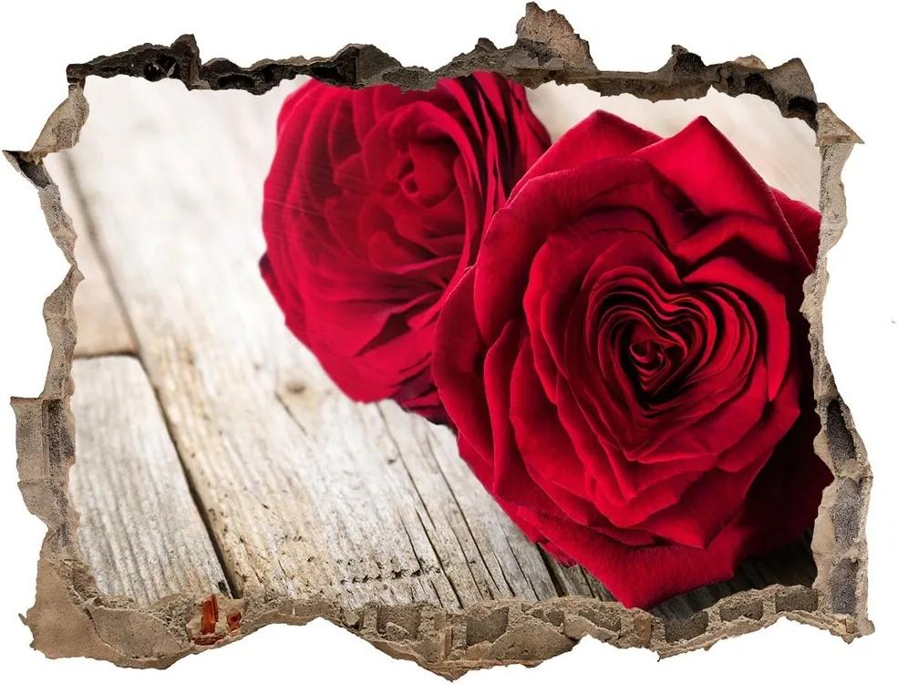 Autocolant 3D gaura cu priveliște Trandafiri pe lemn