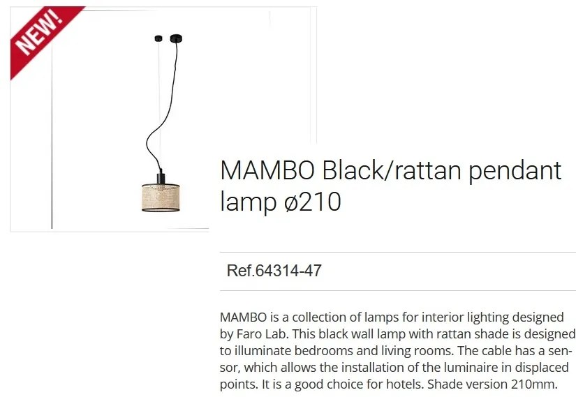 Lustra pendul moderna design natural MAMBO 21cm negru/ratan 64314-47