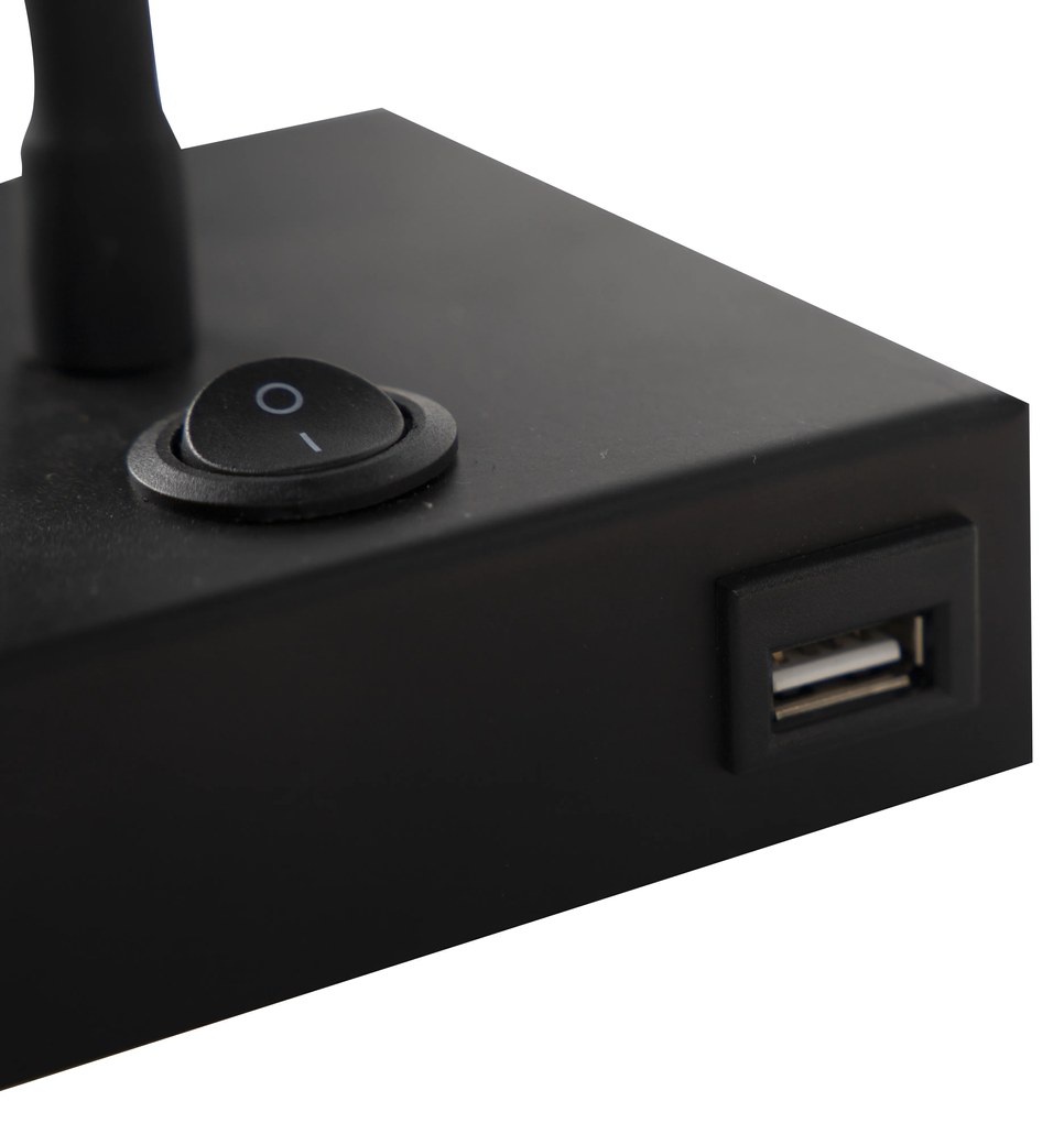 Lampă de perete modernă flexibilă USB neagră - Zeno