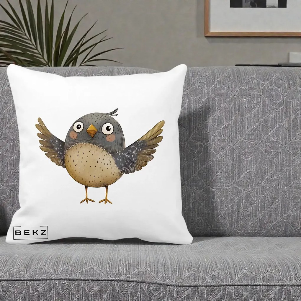 Perna Decorativa Pasare cu Aripi Intinse, 40x40 cm, Alba Mata, Husa Detasabila, Perna Inclusa, BEKZ®