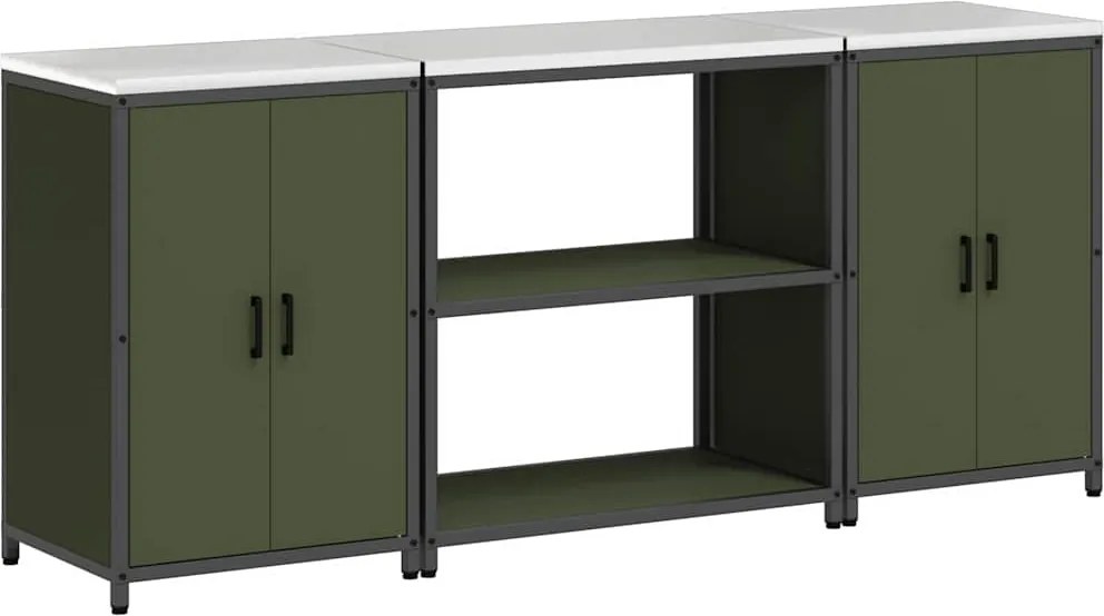 vidaXL Set de depozitare pentru bucătărie cu raft 3 pcs Verde măsliniu