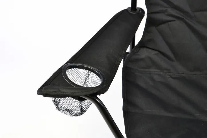 Scaun de camping pliabil cu suport pentru băuturi, negru
