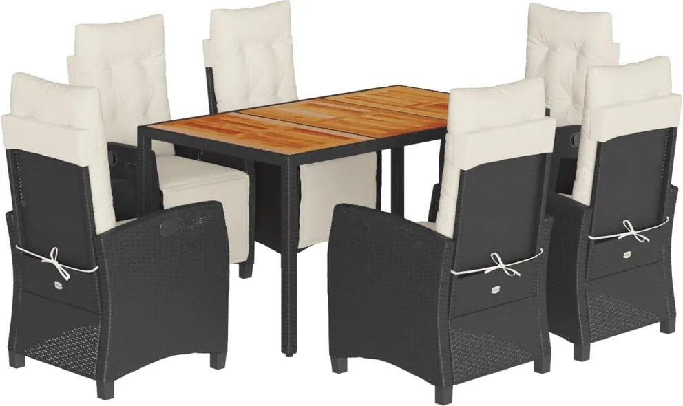 vidaXL Set mobilier de grădină cu perne, 7 piese, negru, poliratan
