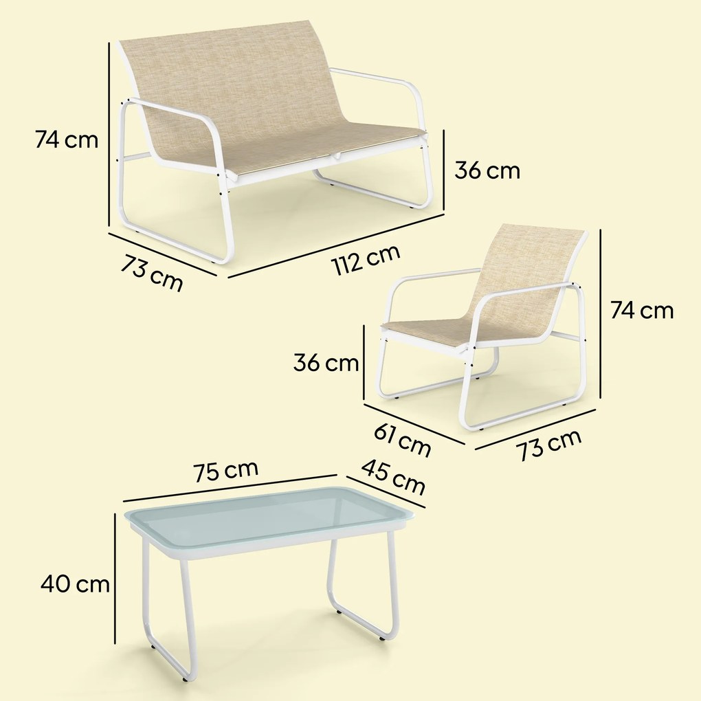 Outsunny Set Mobilier Grădină 4 Piese cu Canapea, Fotolii, Măsuță, Bej și Alb | Aosom Romania