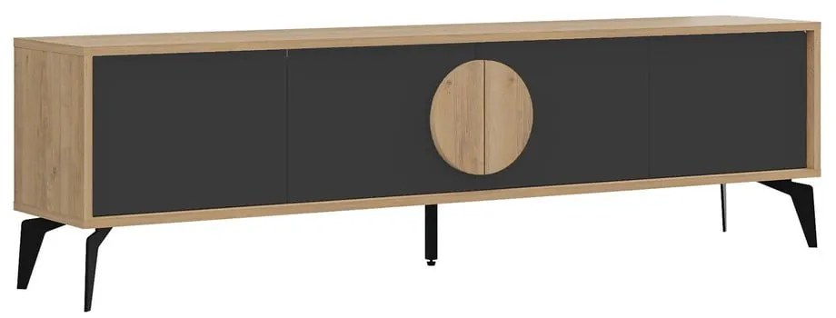 Masă TV neagră/în culoare naturală cu aspect de lemn de stejar 180x51 cm Vae – Marckeric