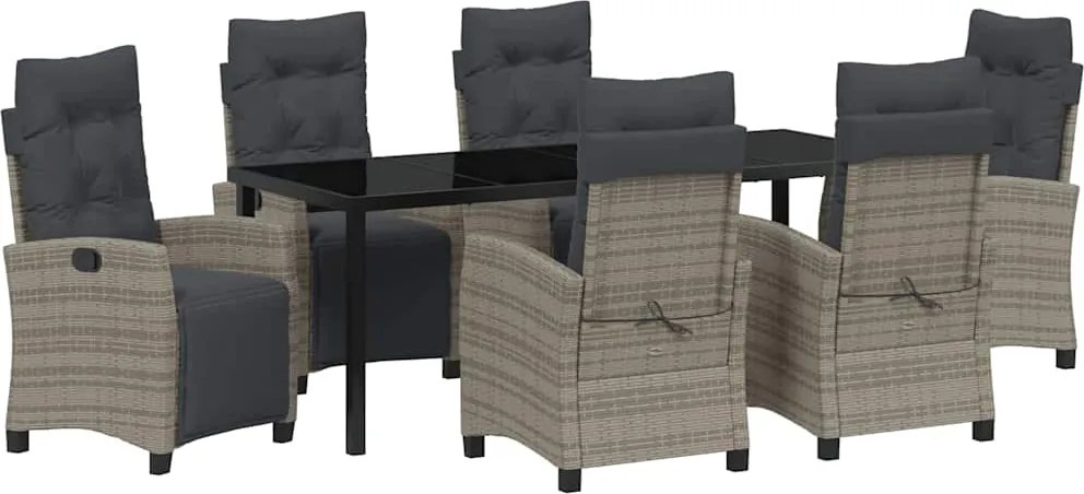 vidaXL Set de masă pentru grădină cu pernă 7 pcs Gri poliratan