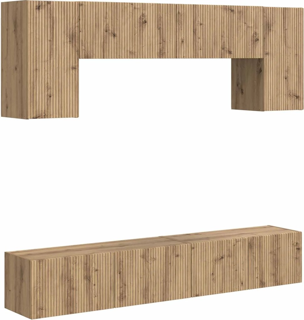 vidaXL Set comodă TV Pe perete 4 pcs Gri din beton Lemn compozit