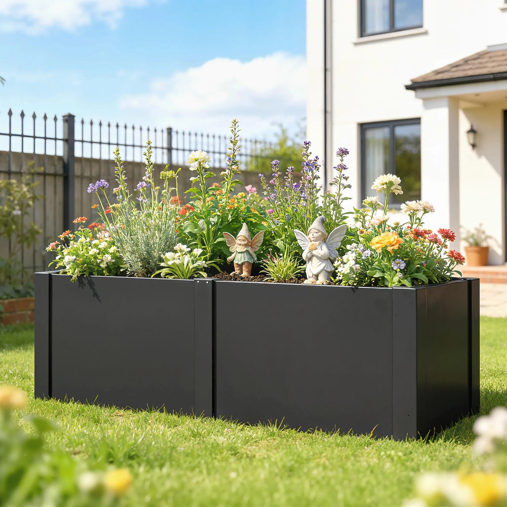 Outsunny Pat de Grădină Înălțat din Oțel, cu Divizor, Colțuri Întărite și Margini Sigure, Bază Deschisă, Negru | Aosom Romania